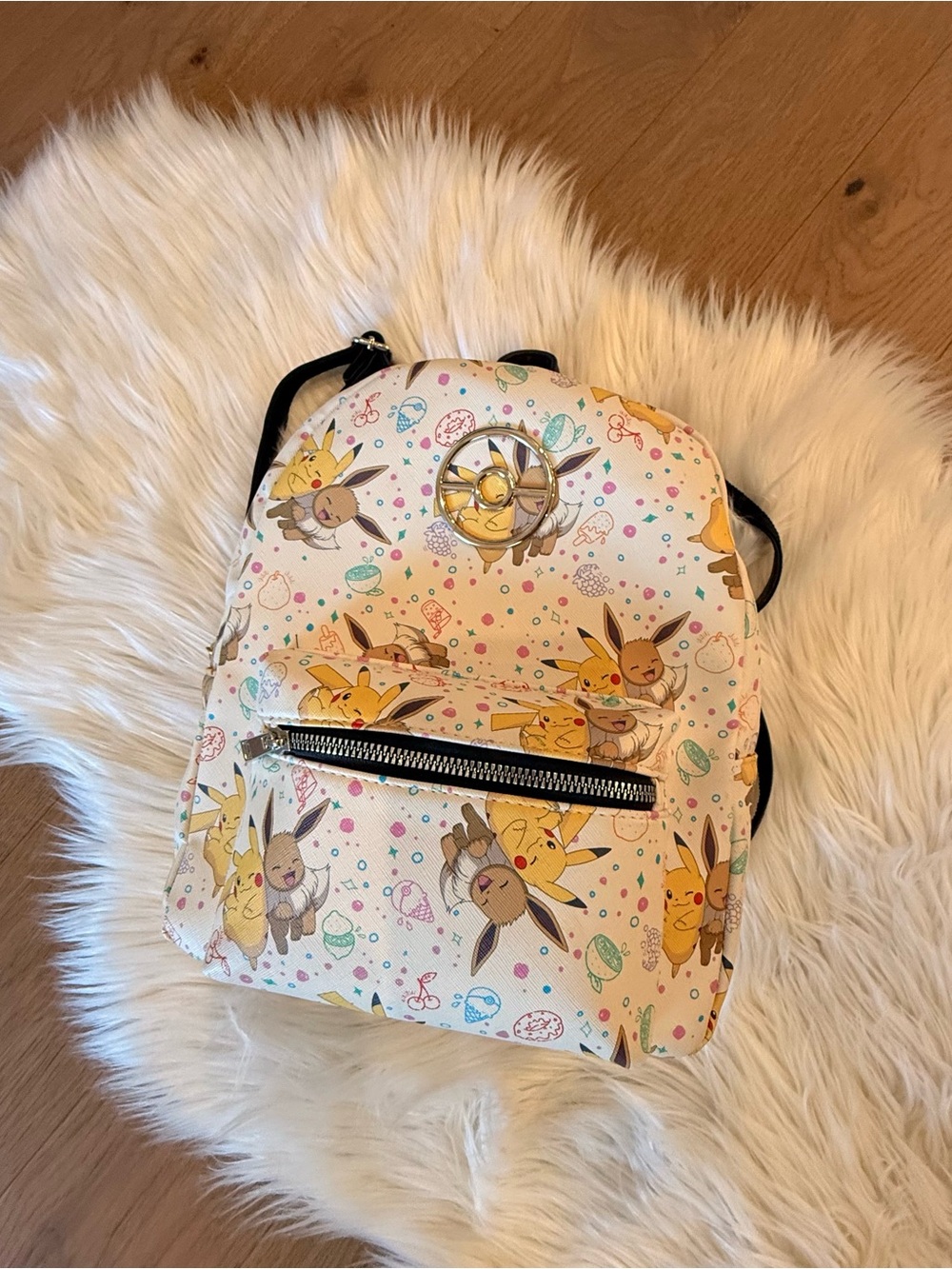 Kids Cream Pikachu & Eevee Mini Backpack with Character Print - Picture 1 of 3